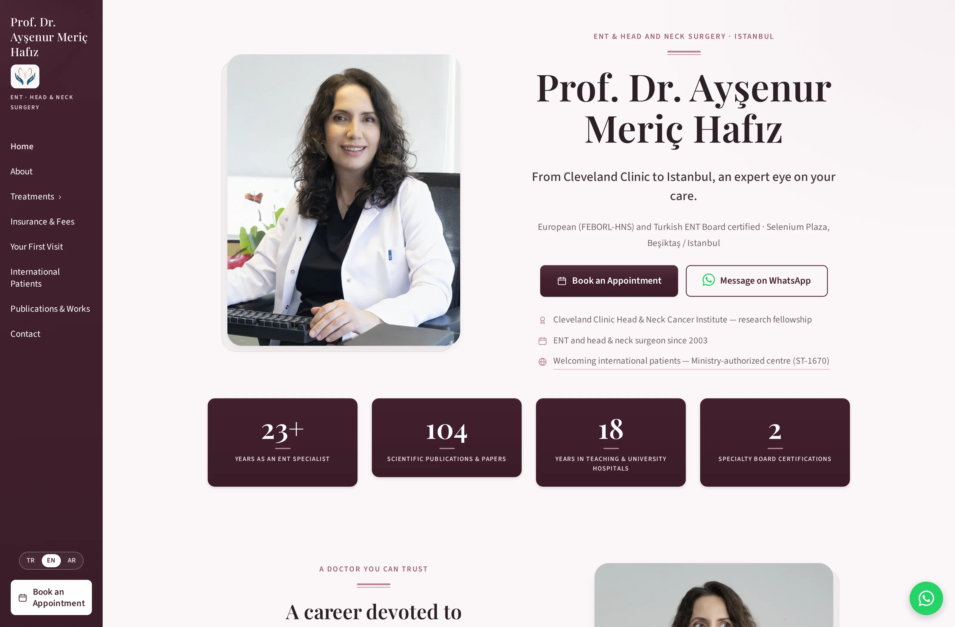 Homepage of the live site: www.profaysenurmerichafiz.com